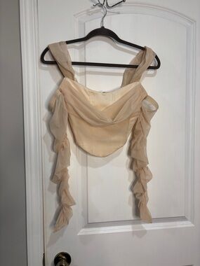Oh Polly Beige Sheer Ruffle Crop Top Size 4